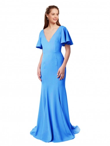 Mermaid, Sheath V-Neck Stretch Crepe Sweep Train Peacock Blue Prom Dress / Bridesmaid Dress Belfast