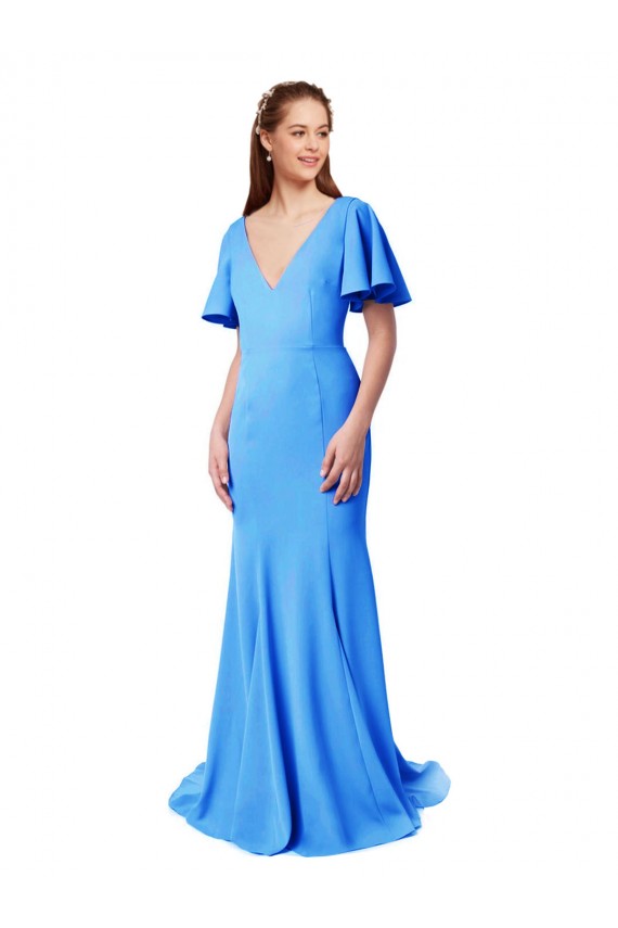 Mermaid, Sheath V-Neck Stretch Crepe Sweep Train Peacock Blue Prom Dress / Bridesmaid Dress Belfast