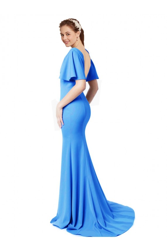 Mermaid, Sheath V-Neck Stretch Crepe Sweep Train Peacock Blue Prom Dress / Bridesmaid Dress Belfast