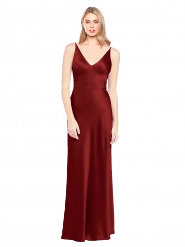 A-Line V-Neck Stretch Satin Long Burgundy Formal Evening Gown / Prom Dress / Bridesmaid Dress Belfast