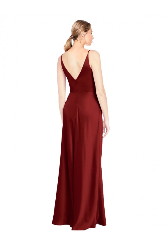 A-Line V-Neck Stretch Satin Long Burgundy Formal Evening Gown / Prom Dress / Bridesmaid Dress Belfast