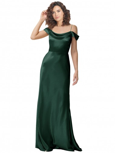 A-Line Spaghetti Straps Stretch Satin Long Hunter Formal Evening Gown / Prom Dress / Bridesmaid Dress Belfast