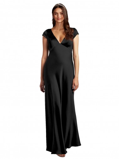 A-Line V-Neck Stretch Satin Long Black Formal Evening Gown / Prom Dress / Bridesmaid Dress Belfast