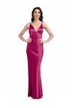 A-Line V-Neck Stretch Satin Long Fuchsia Formal Evening Gown / Prom Dress / Bridesmaid Dress Belfast