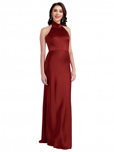 A-Line Halter Neck Stretch Satin Long Burgundy Black Tie Evening Gown / Prom Dress / Bridesmaid Dress Belfast