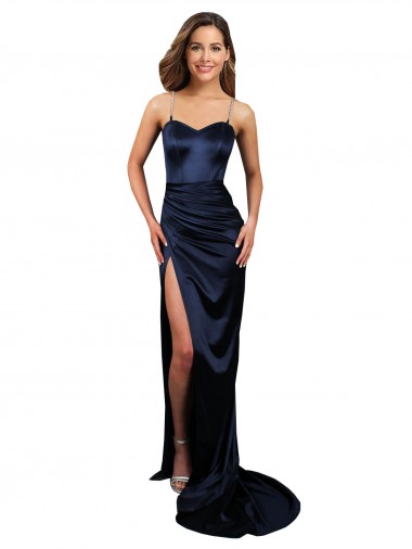 Mermaid Sweetheart Stretch Satin Long Dark Navy Formal Evening Gown / Prom Dress / Bridesmaid Dress Belfast