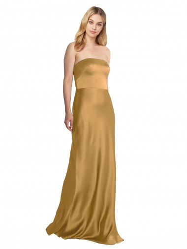 A-Line Strapless Stretch Satin Long Gold Formal Evening Gown / Prom Dress / Bridesmaid Dress Belfast