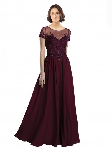 A-Line Jewel Neck Tulle & Soft Chiffon Long Burgundy Gold Bridesmaid Dress Belfast