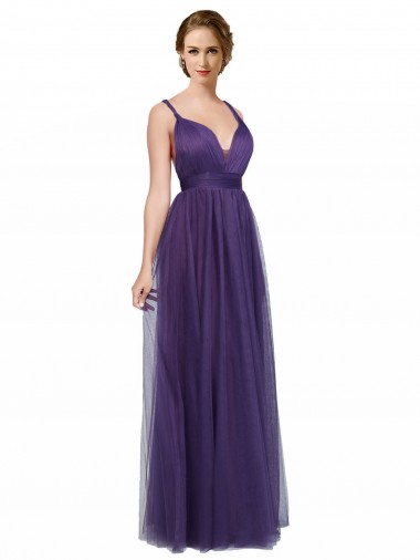 A-Line Bateau Neck Tulle Long Purple Bridesmaid Dress Belfast