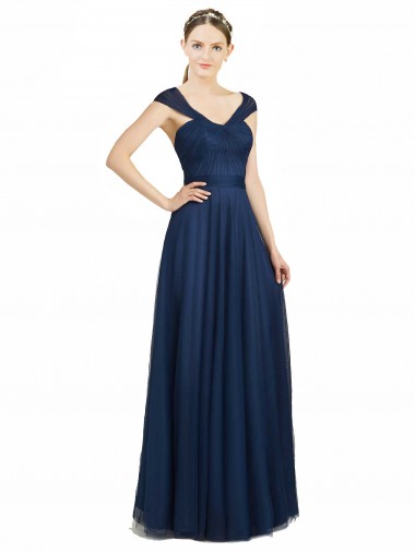 A-Line Sweetheart Tulle Long Dark Navy Bridesmaid Dress Belfast