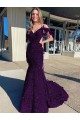 Sheath V-Neck Velvet Sequins Court Train Plum Purple Velvet Sequin Prom Dress / Evening Dress Belfast