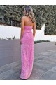 Sheath Halter Neck Velvet Sequins Long Shown Color Velvet Sequin Prom Dress / Evening Dress Belfast