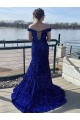 Sheath Off the Shoulder Velvet Sequins Sweep Train Royal Blue Velvet Sequin Prom Dress / Evening Dress Belfast