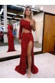 Mermaid One Shoulder Velvet Sequins Sweep Train Burgundy Velvet Sequin Evening Dress Belfast