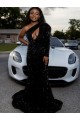 Sheath One Shoulder Velvet Sequins Sweep Train Black Velvet Sequin Prom Dress Belfast