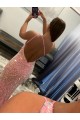 Sheath One Shoulder Velvet Sequins Sweep Train Pink Velvet Sequin Prom Dress / Evening Dress Belfast