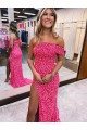 Sheath One Shoulder Velvet Sequins Sweep Train Fuchsia Velvet Sequin Prom Dress / Evening Dress Belfast