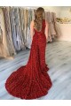 Sheath One Shoulder Velvet Sequins Court Train Burgundy Velvet Sequin Prom Dress / Evening Dress Belfast