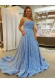 A-Line Scoop Neck Velvet Sequins Court Train Shown Color Velvet Sequin Prom Dress / Evening Dress Belfast