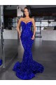 Mermaid Spaghetti Straps Velvet Sequins Sweep Train Royal Blue Velvet Sequin Prom Dress / Evening Dress Belfast