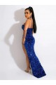 Sheath Spaghetti Straps Velvet Sequins Sweep Train Royal Blue Velvet Sequin Evening Dress Belfast