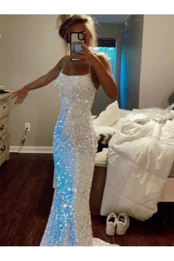 Sheath Spaghetti Straps Velvet Sequins Sweep Train Shown Color Velvet Sequin Evening Dress Belfast