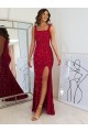 Sheath Square Neck Velvet Sequins Long Burgundy Velvet Sequin Prom Dress / Evening Dress Belfast