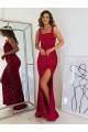 Sheath Square Neck Velvet Sequins Long Burgundy Velvet Sequin Prom Dress / Evening Dress Belfast