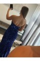 Sheath Strapless Velvet Sequins Sweep Train Fuchsia Velvet Sequin Prom Dress / Evening Dress Belfast
