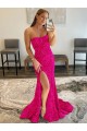 Sheath Strapless Velvet Sequins Sweep Train Fuchsia Velvet Sequin Prom Dress / Evening Dress Belfast