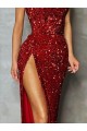 Sheath Strapless Velvet Sequins Long Burgundy Velvet Sequin Prom Dress / Evening Dress Belfast