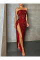 Sheath Strapless Velvet Sequins Long Burgundy Velvet Sequin Prom Dress / Evening Dress Belfast