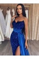 Sheath Sweetheart Velvet Sequins Sweep Train Royal Blue Velvet Sequin Prom Dress / Evening Dress Belfast