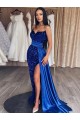 Sheath Sweetheart Velvet Sequins Sweep Train Royal Blue Velvet Sequin Prom Dress / Evening Dress Belfast