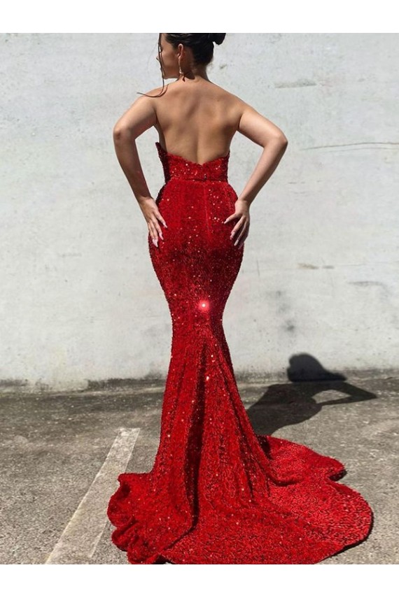Mermaid Sweetheart Velvet Sequins Court Train Burgundy Velvet Sequin Prom Dress / Evening Dress Belfast