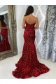 Sheath Sweetheart Velvet Sequins Court Train Burgundy Velvet Sequin Prom Dress / Evening Dress Belfast