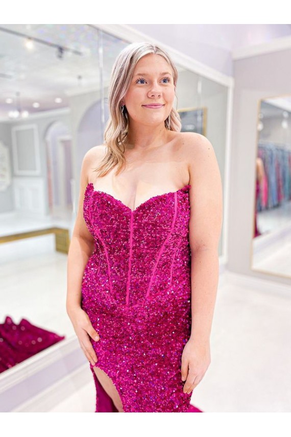 Sheath Sweetheart Velvet Sequins Sweep Train Shown Color Velvet Sequin Prom Dress / Evening Dress Belfast