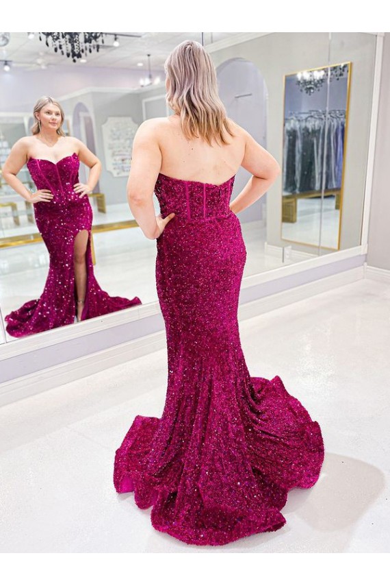 Sheath Sweetheart Velvet Sequins Sweep Train Shown Color Velvet Sequin Prom Dress / Evening Dress Belfast