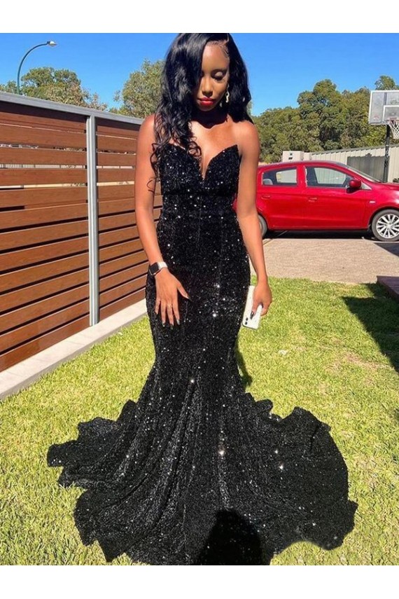 Mermaid Sweetheart Velvet Sequins Long Black Velvet Sequin Prom Dress Belfast