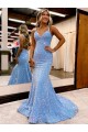 Sheath V-Neck Velvet Sequins Sweep Train Periwinkle Velvet Sequin Prom Dress / Evening Dress Belfast