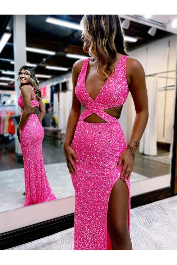 Sheath V-Neck Velvet Sequins Long Sweep Train Shown Color Velvet Sequin Evening Dress Belfast