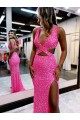 Sheath V-Neck Velvet Sequins Long Sweep Train Shown Color Velvet Sequin Evening Dress Belfast