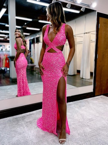 Sheath V-Neck Velvet Sequins Long Sweep Train Shown Color Velvet Sequin Evening Dress Belfast