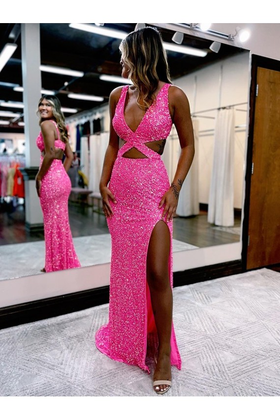 Sheath V-Neck Velvet Sequins Long Sweep Train Shown Color Velvet Sequin Evening Dress Belfast