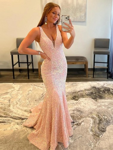 Sheath V-Neck Velvet Sequins Sweep Train Shown Color Velvet Sequin Evening Dress Belfast