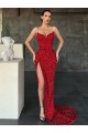 Sheath V-Neck Velvet Sequins Sweep Train Red Velvet Sequin Prom Dress / Evening Dress Belfast