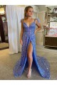 A-Line V-Neck Velvet Sequins Court Train Shown Color Velvet Sequin Prom Dress / Evening Dress Belfast