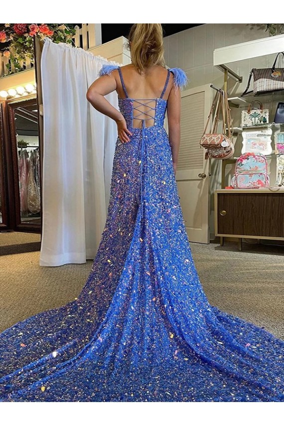 A-Line V-Neck Velvet Sequins Court Train Shown Color Velvet Sequin Prom Dress / Evening Dress Belfast