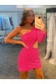 Sheath One Shoulder Velvet Sequins Short Shown Color Velvet Sequin Evening Gowns Belfast