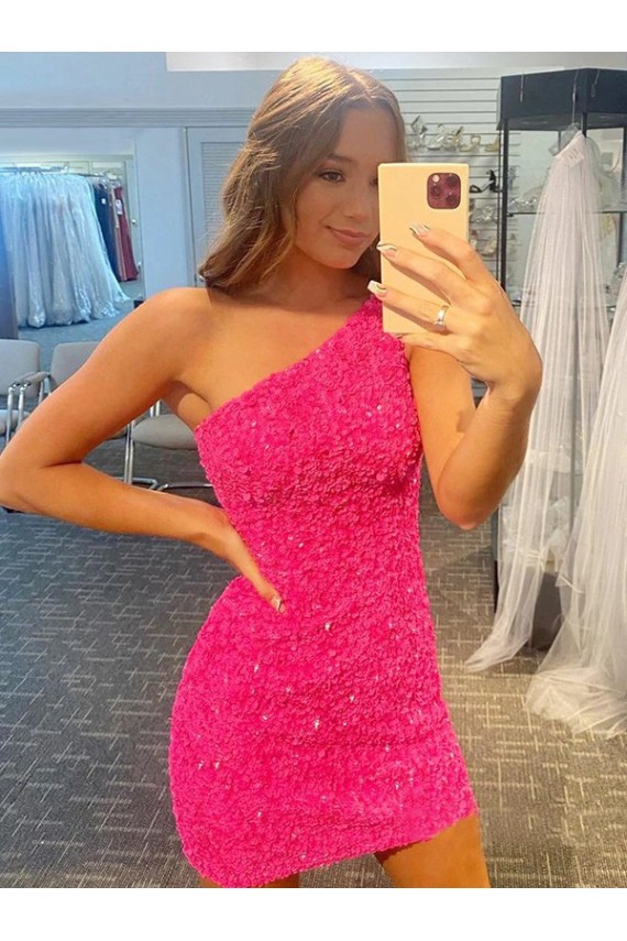 Sheath One Shoulder Velvet Sequins Short Shown Color Velvet Sequin Homecoming Dress Belfast